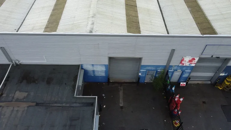 Aerial view of a roof from a drone inspection